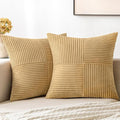 MIULEE Khaki Corduroy Pillow Covers Pack of 2 Boho Decorative Spliced Throw Pillow Covers Soft Solid Couch Pillowcases Cross Patchwork Textured Cushion Covers for Living Room Bed Sofa 18x18 inch