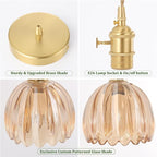 Mini Pendant Light with Amber Tulip Glass Lmapshade, Brass Vintage Pendant Light Adjustable Hanging Light for Kitchen Island Dining Room Hallway