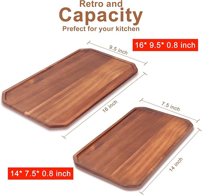 2 Pcs Large Wooden Serving Trays Fruit Platters Acacia Wood Charcuterie Boards for Food Tray Cheese Serving Board Rectangular Plates Meat Charcuterie Platter Decorative Vegetable Tray