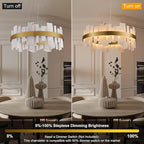 Alabaster Round Chandelier, 32 Inch Natural Spanish Marble Stone Texture Chandeliers, Dimmable Dining Room Chandelier over Table, Modern Luxury Lighting for Living Room, Bedroom, Entryway, Foyer