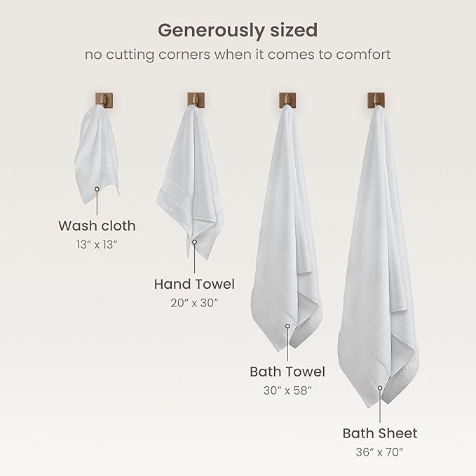 BIOWEAVES 100% Organic Cotton 700 GSM Plush Bath Towels 30" x 58" GOTS Certified - White, Pack of 2