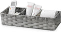 Toilet Tank Topper Paper Basket Multiuse Hand Woven Plastic Wicker Basket Bins with Divider for Shelves Rustic Farmhouse Bathroom Decor Countertop Organizer Storage