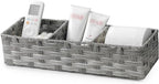 Toilet Tank Topper Paper Basket Multiuse Hand Woven Plastic Wicker Basket Bins with Divider for Shelves Rustic Farmhouse Bathroom Decor Countertop Organizer Storage