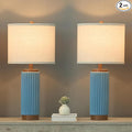 Ceramic Table Lamp Set of 2, 25" Modern Farmhouse Bedside Lamps with Oatmeal Linen Shade & USB A+C Ports, 3-Way Dimmable Nightstand Lamps for Living Room, Bedroom, Dining Room
