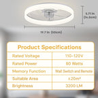20'' Ceiling Fan with Light, Upgraded Low Profile Fan, Flush Mount Ceiling Fan, 6 Speeds, Dimmable LED, App & Remote Control, Quiet DC Motor, for Bedroom, Living Room, F116 White