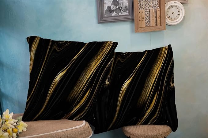 CAPSCEOLL Black Gold Throw Pillow Covers,Modern Abstract Art Painting Throw Pillows for Couch,Black Pillow Covers 18X18 Inch 2 Pcs Square Cushion Cover Gift for Couch Sofa