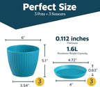Blue 6-Inch Plant Pots with Drainage & Saucers 3 Pack, Indoor & Outdoor Planters for Houseplants, Herbs, and Flowers, Durable & Weatherproof Material, Stackable, Lightweight, Minimalist Design