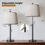 PARTPHONER Bedside Lamps Set of 2, Tall Table Lamps for Living Room, Height Adjustable Nightstand Lamps for Bedroom Office, Modern End Table Lamps with Pull Chain(LED Bulbs Included), Black