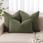 MIULEE 12x20 Inch Decorative Lumbar Throw Pillows for Bed Set of 2 Textured Boucle Neutral Winter Throw Pillow Covers Olive Green Accent Solid Pillowcases Sofa Livingroom Home Decor