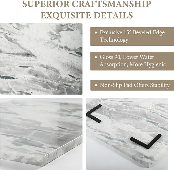 Koville Brazilian Natural Marble Cutting Board for Kitchen, 16x20inch Extra Large Hand Crafted Marble Slab for Cheese, Charcuterie, Pastry Board - Wedding Gift, House Warming Gift