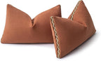 Decorative Neutral Linen Throw Pillow Covers 12x20 Inch Set of 2, Burnt Orange Boho Farmhouse Pillow Covers with Braid Fringe for Sofa Bed Modern Couch Pillow Cases for Organic Home Decor