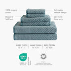 Texere 100% Organic Cotton Jacquard 650 GSM Premium Bath Towel Sets - Extra Absorbent Quick Dry and Plush (Cable, Birch, 2 Bath & 2 Hand Towels)
