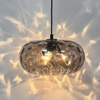 Large Glass Pendant Lighting, 14" Hammered Lampshade Hanging Lamp, 3-Light Matte Black Chandelier for Dining Living Room Kitchen Island (Smoked Grey Glass Shade, 14 Inches)