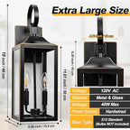 19" Large Outdoor Wall Light - Black Outside Wall Mounted Light Fixture with Gold Trim, Exterior Farmhouse Wall Sconce Lantern, Modern Porch Lighting Exterior Lamp for House 2-Light