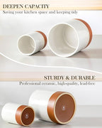 MALACASA Utensil Holder, 7.3"+5.5" Ceramic Kitchen Utensil Holder for Countertop, Large Cooking Utensil Crocks for Kitchen Counter, Farmhouse Utensils Organizer, Set of 2, Khaki White, Series TARA