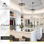 Black Crystal Pendant Light for Kitchen Island,Mini Crystal Chandeliers Modern for Dining Room,3 Tiers K9 Ceiling Pendant Light Fixture for Hallway Bedroom Closet