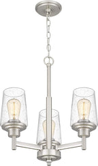 Jacob Modern 3-Light Chandelier Pendant Ceiling Light Brushed Nickle Seeded Glass Adjustable Height for Hallway, Entryway, Passway, Dining, Kitchen