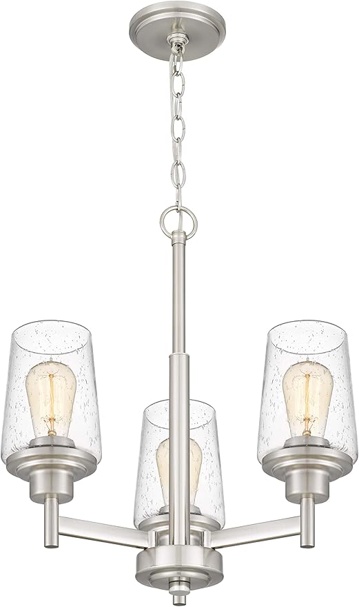 Jacob Modern 3-Light Chandelier Pendant Ceiling Light Brushed Nickle Seeded Glass Adjustable Height for Hallway, Entryway, Passway, Dining, Kitchen