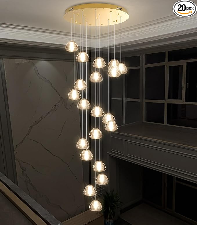 Gold Modern Crystal Chandelier for Staircases 157" Long Adjustable Ceiling Light for Entrance 3000K LED Hanging Lighting Living Room Hallway Entryway