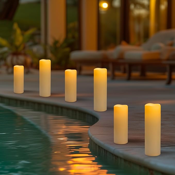 4" x 12" Ivory Large Waterproof Outdoor Flameless Candles Battery Operated LED Flickering Pillar Candles with Remote and Timer for Indoor Outdoor Lanterns, Long Lasting, Set of 2