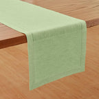 Solino Home Linen Table Runner 120 Inches Long - Milan Hemstitch 100% Pure Linen Pistachio Dining Table Runner 14 x 120 Inch - Holiday