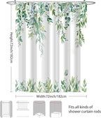 Eucalyptus Shower Curtain, Light Green Watercolor Leaves with Floral Botanical Bathroom Decor, Waterproof Fabric Bath Curtain Set with Hooks, 72x72 Inches