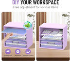 5-Tier Wood Desk Organizer, Paper Tray Organizer for Desk with Adjustable Storage Shelves, Desktop Paper Sorter Mail Holder for Office Home Classroom, Purple
