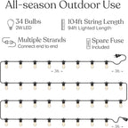 Brightech Ambience Pro 105Ft LED String Lights - 1W Commercial Grade Patio Lighting Outdoor Waterproof - Heavy Duty Dimmable Vintage Edison Porch Lights for Outside, Backyard - 34 Bulbs, Soft White