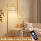 Gold Floor Lamp for Living Room with 3 Color Temperatures,Arc Boho Floor Lamps with Remote Control, Rattan Standing Lamp with Wicker Lamp Shades Dimmable Tall Floor Lamp For Bedroom Living Room Corner