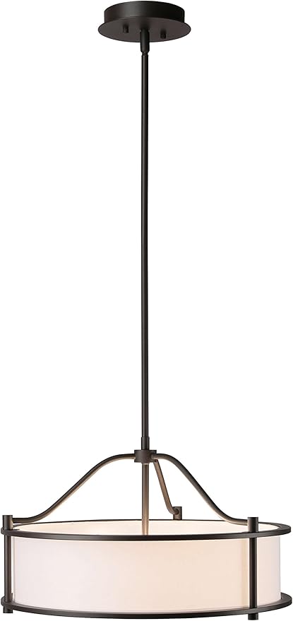 XiNBEi Lighting Pendant Lighting 18 inch 3 Light Drum Pendant Light with Fabric Shade and Glass Diffuser in Dark Bronze, Classic Convertible Drum Chandelier for Living & Dinning Room XB-P1199-DB