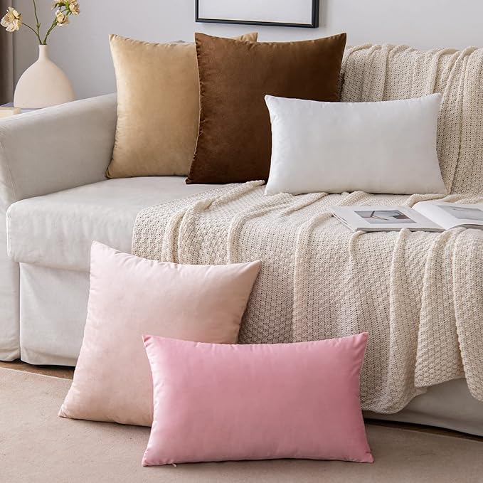 EMEMA Pack of 2 Velvet Throw Pillow Covers Decorative Square Pillowcase Soft Solid Cushion Case for Sofa Bedroom Chair Car 20x20 Inch Pink