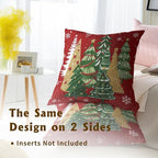 Christmas Tree Pillow Covers 22 x 22 Inch 2PCs Xmas Trees Gold Green Red Winter Holiday Decorative Pillow Cases Square Cotton Cushion Cover for Bed Sofa Cushion Car Decor