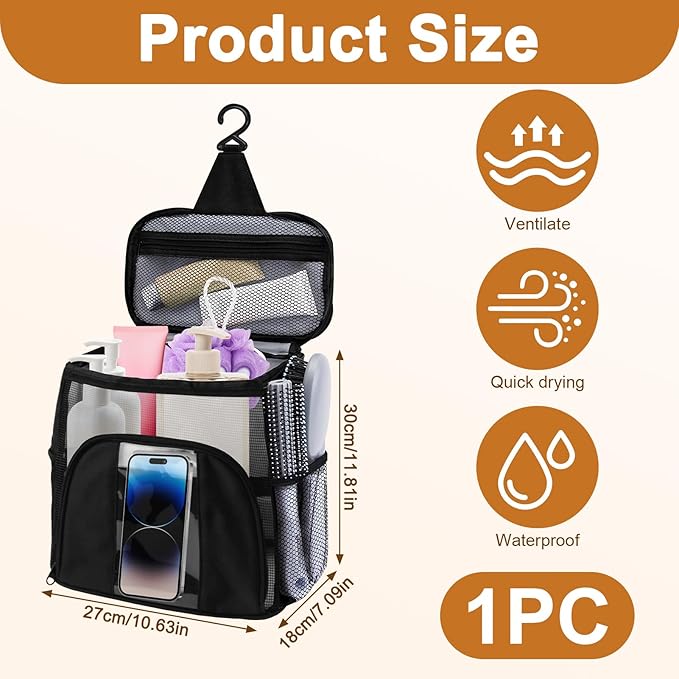 Travel Toiletry Bag with Mesh Shower Caddy, Dorm Room Essentials for College Students, Portable Hanging Large Makeup Organizer for Men and Women, Travel Accessories for Camping, Beach, Cruise, Gym