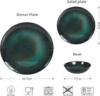 Melamine Dinnerware Set, 12pcs Plates and Bowls Set, Green Dinner Dishes Set for Indoor and Outdoor, BPA-Free, Dishwasher Safe（Green）