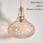 11" Amber Hammered Glass Pendant Light, Blown Glass Hanging Light Fixture with Brushed Nickel Finish, Vintage Modern Ceiling Light for Kitchen Island, Dining Room, Hallway, Living Room