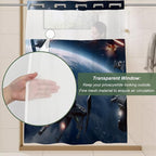 Funny Planet Science Fiction Movie Theme Universe War Cool Shower Curtain with Snap in Fabric Liner Set, Detachable Liner, See Through Mesh Top Window, Waterproof Washable 72" W x 74" H