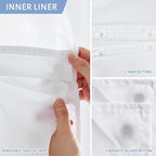 Furlinic Waffle Weave No Hook Shower Curtain with Snap in Fabric Liner Set,Heavy Duty Textured Bathroom Curtain with See Through Window,Waterproof & Machine Washable,Hotel Style,White,71x75 Inch