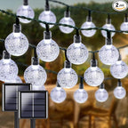 2-Pack 72FT 120 LED White Crystal Globe Solar String Lights Outdoor, Waterproof Solar Christmas Lights for Outside, 8 Lighting Modes Christmas Decorations for Garden Yard Porch Wedding Party Patio