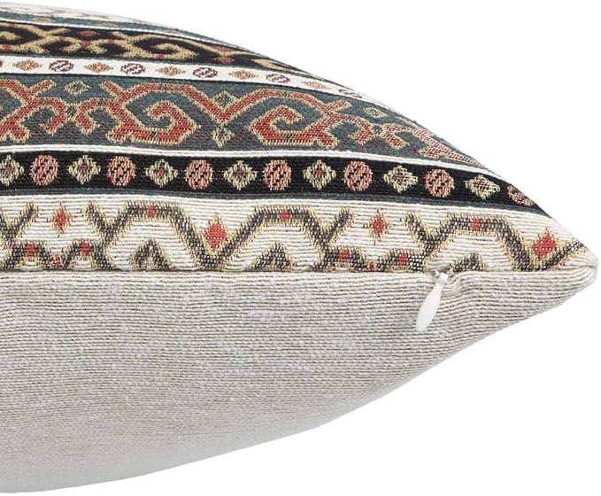 Kilim Throw Pillow Covers Khaki and Black - 22 x 22 Inches Decorative Porch Pillows, Boho Room Decor for Couch, Bohemian Outdoor Case for Farmhouse, Ethnic Shams, Moroccan Pattern