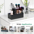 Luxspire Toothbrush Holder, 5 Slots Toothbrush Razor Holder Toothpaste Stand, Resin Decorative Dental Storage for Bathroom Accessories Set Vanity Counter Sink Organizer Storage Organizer Caddy - Black