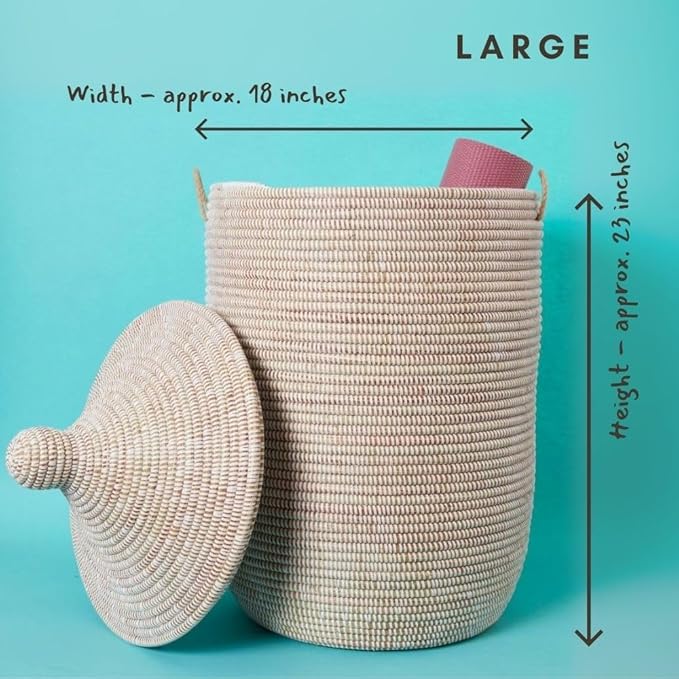 Home Storage & Organization, Decorative White Wicker Baskets, Laundry Hamper, Baby Nursery Toys Bin, Blankets Storage Living Room, Bathroom Towels Holder, Woven, Round, Lid, Handles, Set of 3pcs