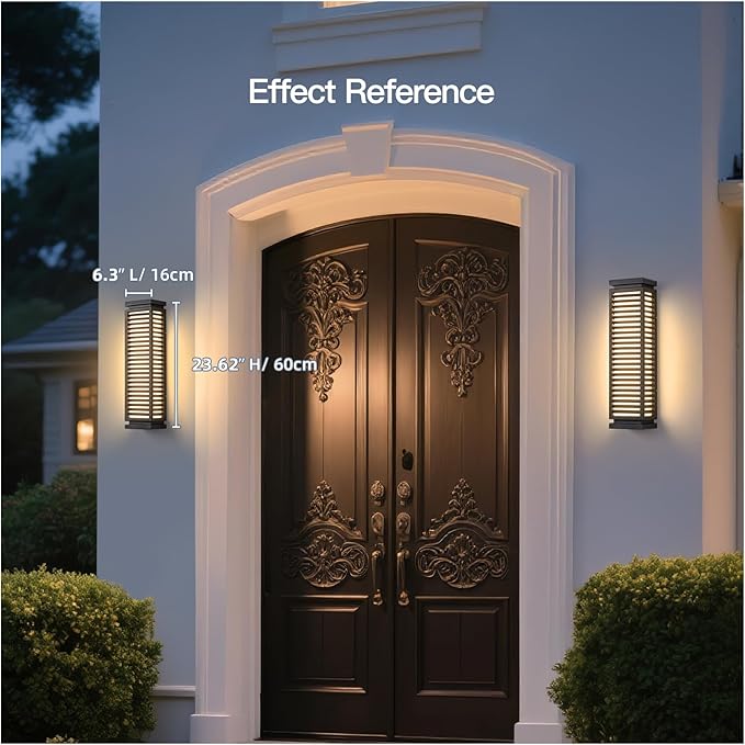 Outdoor Wall Lights, 23.6" Large Exterior Lighting Fixtures Waterproof, Modern Wall Mount Lamp Hard Wired 3000K LED Front Porch Lantern Garage Sconce for House Outside Patio Garden Fence Backyard