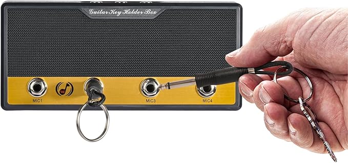 Guitar Key Holder Box, Home Keys Hooks for Guitar-Enthusiasts, Musicians Decor & Organization with 4 Keychains and 1 Wall Mounting Kit (Cloth Texture Black)