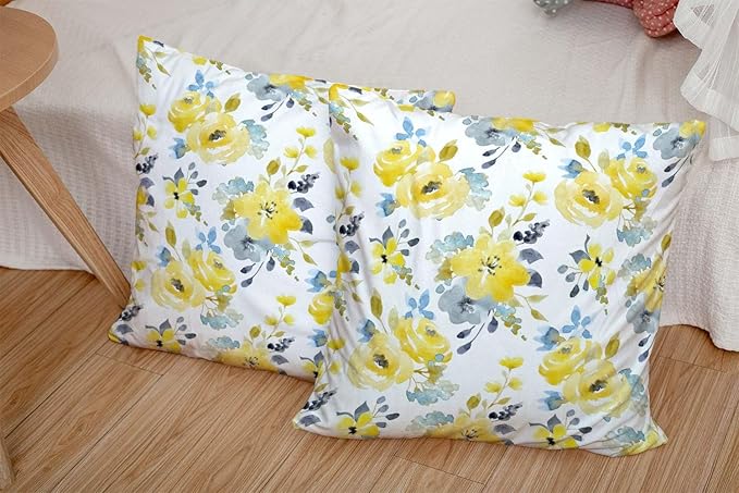 CAPSCEOLL 2PCS Yellow Flower Zipper Pillow Cases 18X18Inch Blue Small Autumn Botanical Black Blossom Bouquet Petal Romantic White Holiday Pillow Covers for Bedroom Sofa Square Pillow Covers