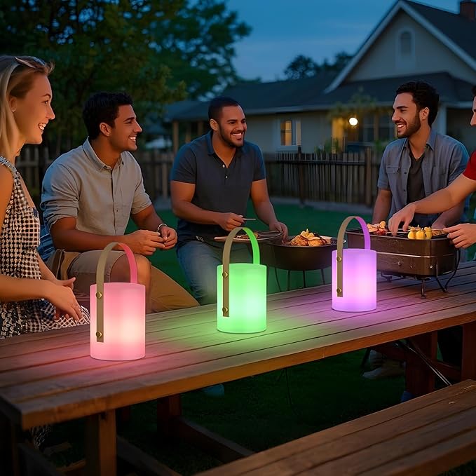uuffoo LED Lamp Lantern Table Lamp Cordless Shower Lamp IP44 RGB and Warm White Dimmable for Indoor Outdoor Patio Camping Restaurant Home (White B)
