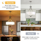 6-Light Brushed Nickel Chandelier 19.7" Modern Drum Chandeliers for Dining Room Light Fixture with White Fabric Shade Large Pendant Lighting for Kitchen Island Living Room Bedroom Foyer Over Table,E12