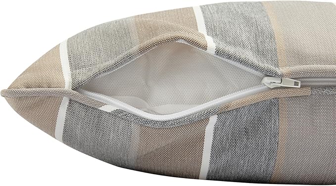 Outdoor Lumbar Pillows Water Resistant 12x20 inch,Decorative Throw Pillow Set of 2 with Insert,Hidden Zipper Headrests for Patio Furniture Sofa Couch Chair(Gray Stripe)