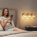 Modern Bathroom Vanity Light, 3-Light Gold Bathroom Lighting Fixtures Over Mirror, 20.5" Crystal Wall Light Sconce for Bathroom/Bedroom/Vanity, Includes LED Bulbs, Easy Installation