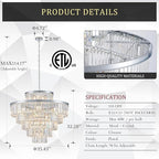 23 Lights Large Crystal Chandeliers 36" Modern Chrome Luxury Chandelier for Foyer Staircase Chandeliers 6 Tiers Round K9 Ceiling Pendant Lighting Fixture for Living Dining Room