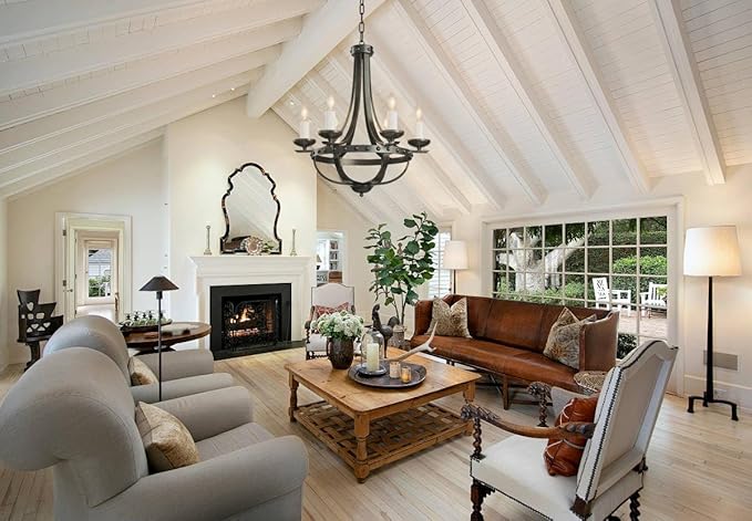 Farmhouse Hanging Chandelier，16 Inch Modern Rustic Vintage Pendant Ceiling Light Fixture,Black Gold Chandelier for Drawing Room Dining Room Bedroom Kitchen Island Hallway Foyer Entryway